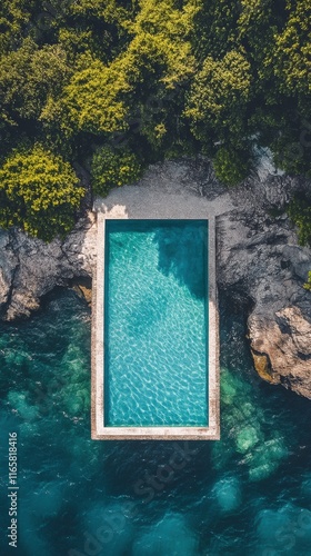Beautiful cliffside swimming pool overlooking the ocean with clear blue water...