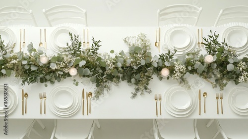 Elegant dining table setup with greenery and candles for a special occasion i...