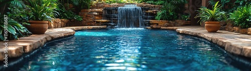 Lush Jungle Oasis: A hidden tropical waterfall cascading into a crystal-clear lagoon, surrounded by exotic, oversized plants and vibrant flowers.