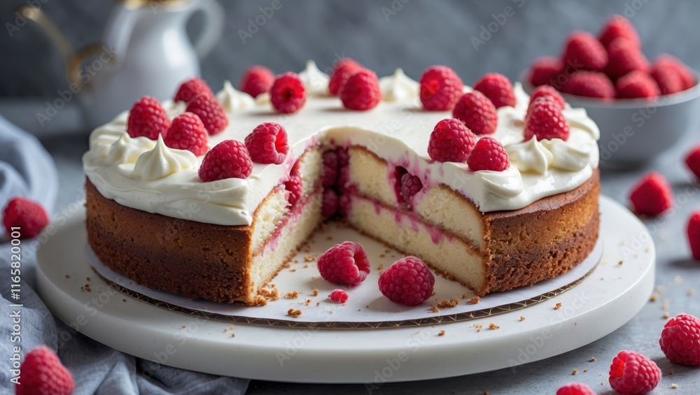 Raspberry yogurt cake with blank text space Raspberry yogurt cake with blank text space