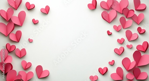 Beautiful pink blossoms and heart decorations create a charming spring atmosp...