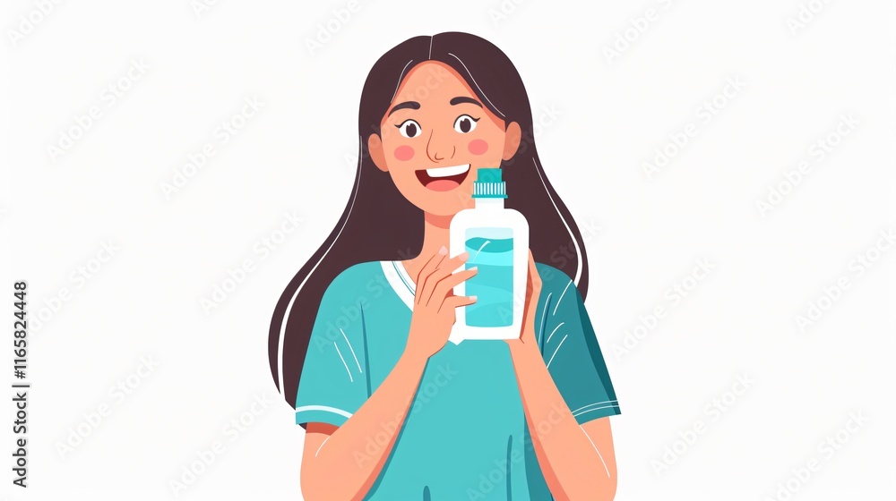 Dental Hygiene Concept: Woman with Mouthwash Bottle for Teeth Care Dental Hygiene Concept: Woman with Mouthwash Bottle for Teeth Care