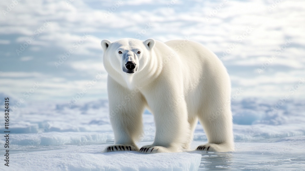 Fototapeta premium A polar bear standing on ice in a serene Arctic landscape.