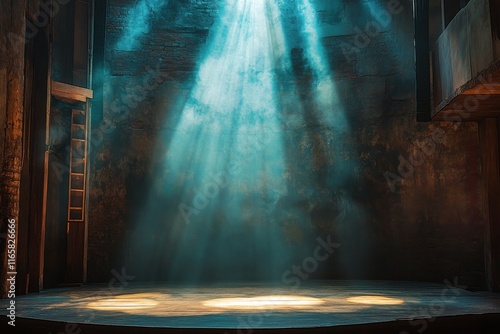 Spotlight on empty stage creates dramatic atmosphere for upcoming performance