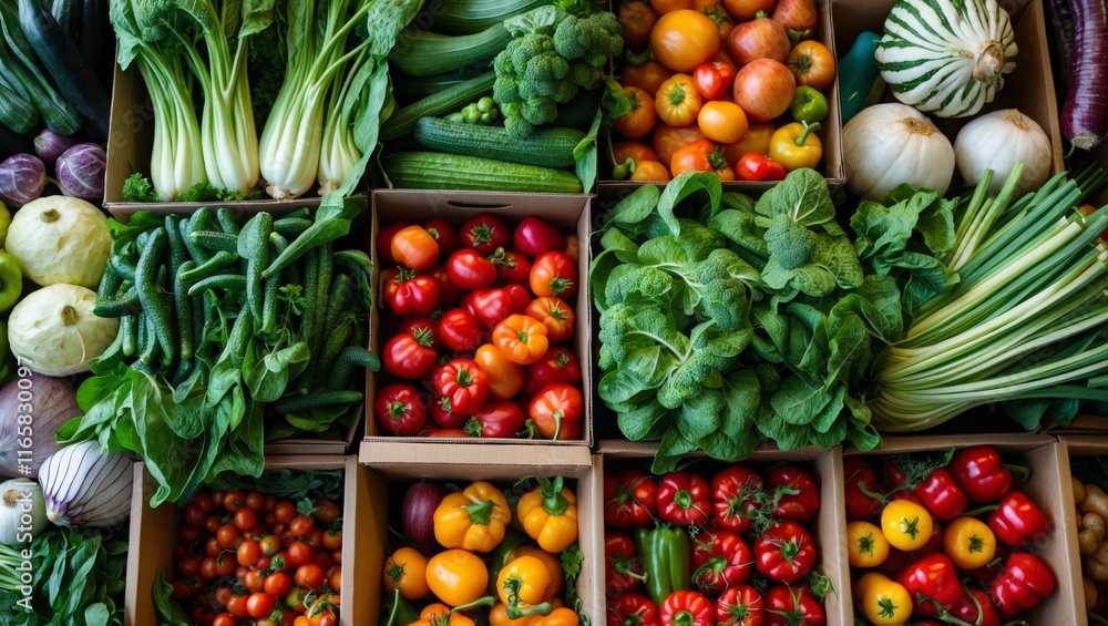 Top down view of fresh vegetables at market Top down view of fresh vegetables at market