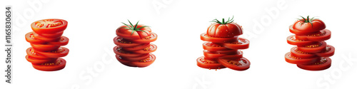 Set of Tomato slices stacked, isolated over on transparent white background