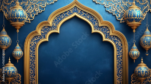 arabic elegant luxury ornamental islamic background with islamic pattern border and decorative hanging ornament. Generative Ai
