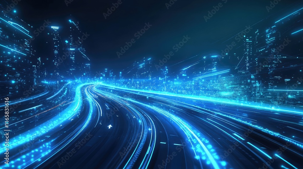 Abstract futuristic background with blue glowing light speed lines and geometric shapes, vector illustration design element for a technology concept. illustration on a black color background Abstract futuristic background with blue glowing light speed lines and geometric shapes, vector illustration design element for a technology concept. illustration on a black color background