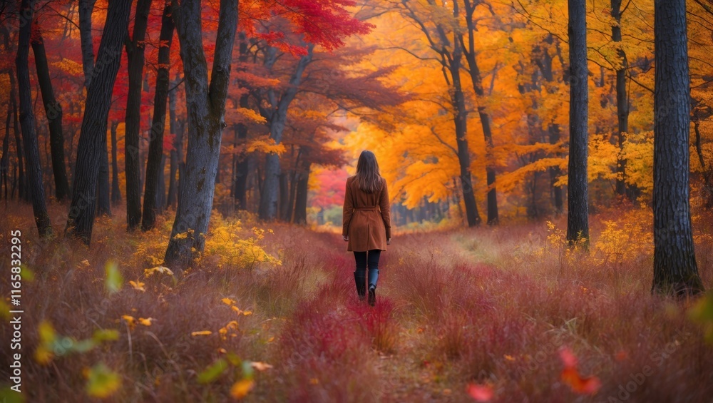 Vibrant fall colors in serene woodland scene Vibrant fall colors in serene woodland scene