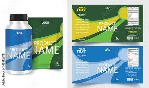 Product label design template, cosmetic packaging design, pharma packaging, jar labels, pills bottle label design set illustration
