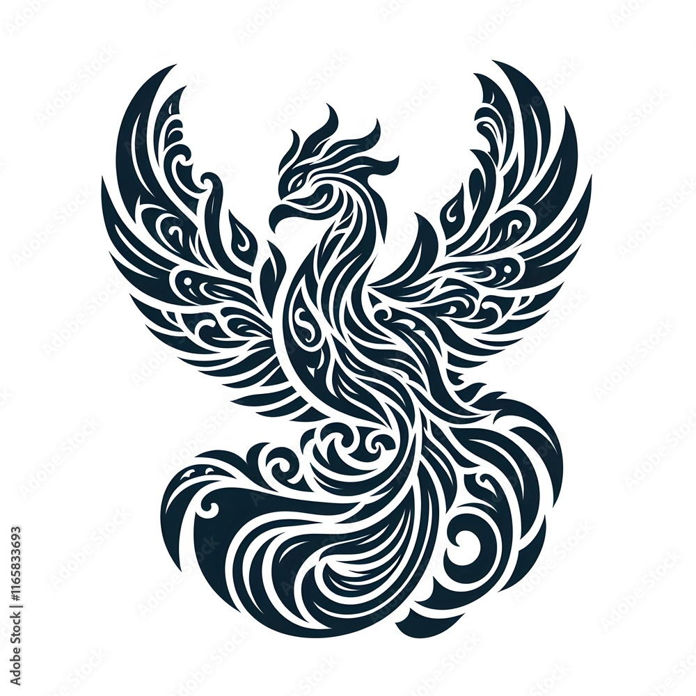AI Generate of Phoenix Shape in Samoan Art style isolated in white AI Generate of Phoenix Shape in Samoan Art style isolated in white