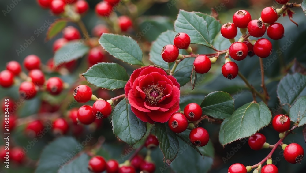 Obraz premium Wild roses and vibrant red berries in nature