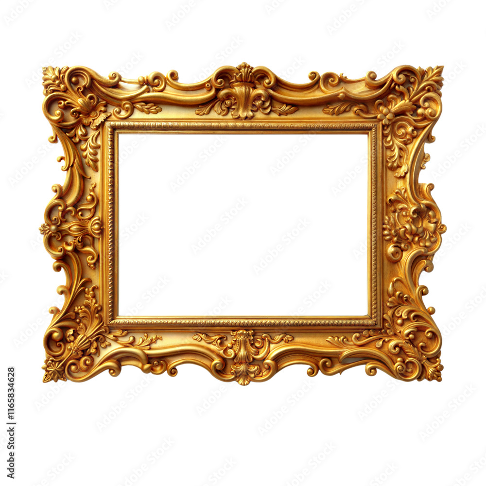 A Gilded Ornate Frame, a Canvas for Timeless Elegance on a White or Clear Surface PNG Transparent Background. A Gilded Ornate Frame, a Canvas for Timeless Elegance on a White or Clear Surface PNG Transparent Background.