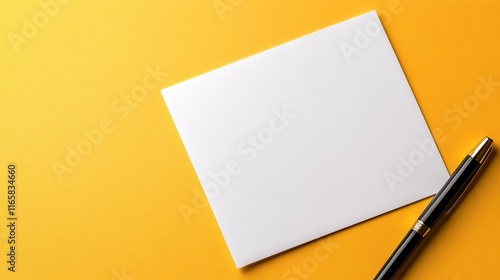 A visually striking image of blank paper and a sophisticated pen set against a bright yellow background, radiating creativity and the joy of expression. photo