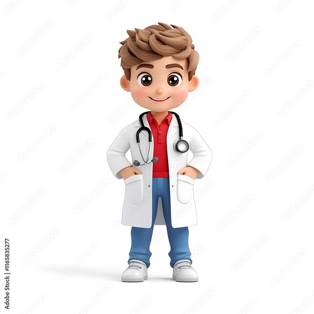 Cartoon doctor is standing in a white coat and blue pants Cartoon doctor is standing in a white coat and blue pants