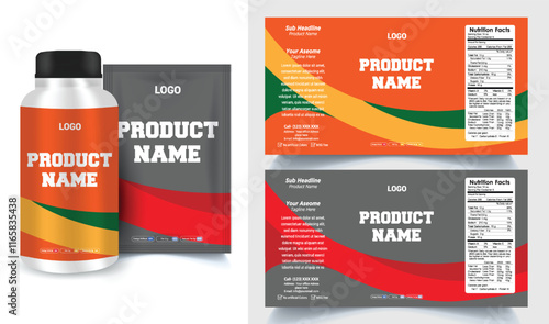 Product label design template, cosmetic packaging design, pharma packaging, jar labels, pills bottle label design set illustration
