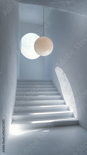 Elegant interior staircase with modern design and natural light in minimalist...