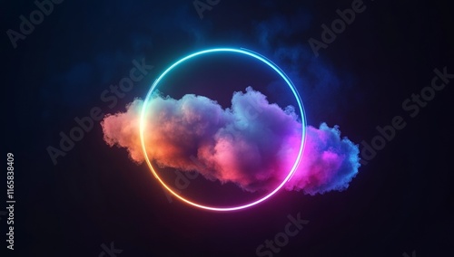 Wallpaper Mural  Abstract Neon Light Ring Illuminating Clouds on a Dark Background Torontodigital.ca