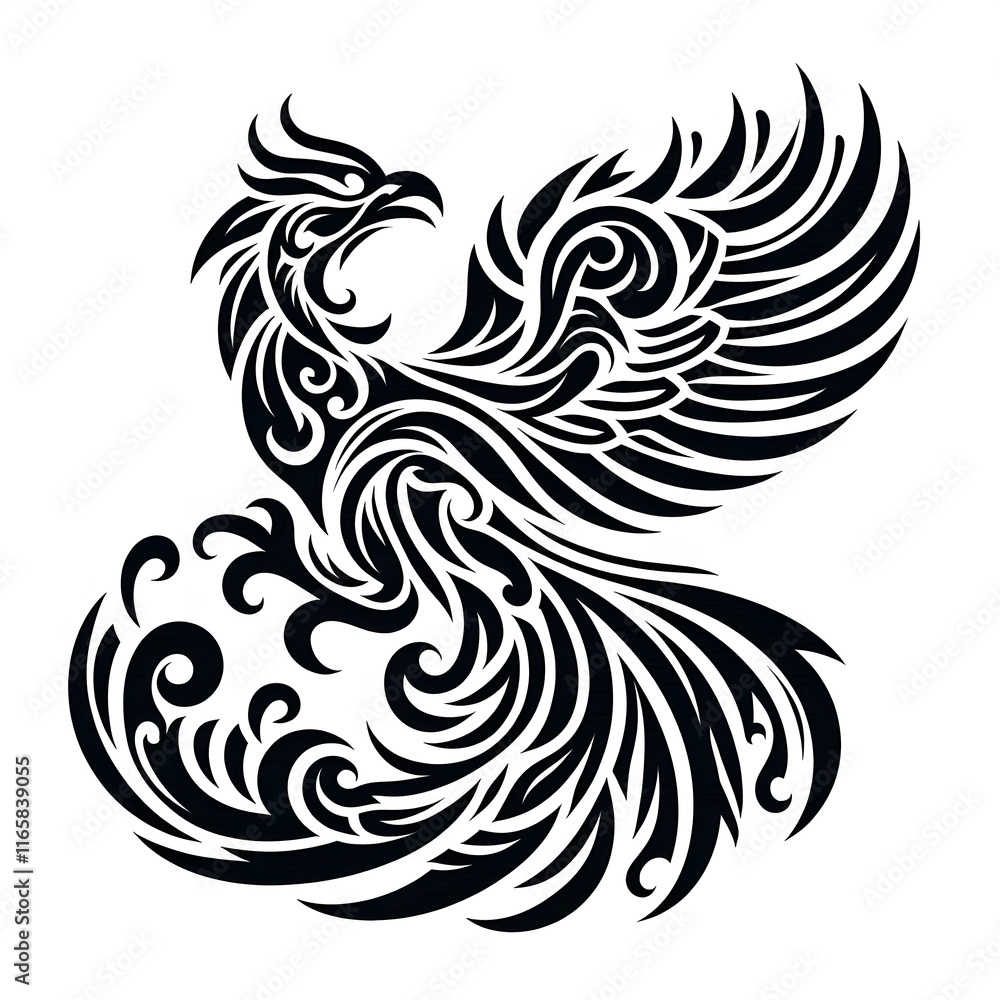 AI Generate of Phoenix Shape in Samoan Art style isolated in white AI Generate of Phoenix Shape in Samoan Art style isolated in white