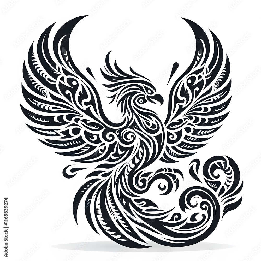 AI Generate of Phoenix Shape in Samoan Art style isolated in white AI Generate of Phoenix Shape in Samoan Art style isolated in white