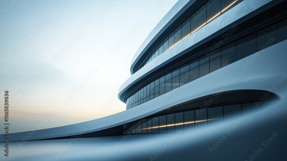 Fototapeta premium Futuristic Architecture: Modern Building Design at Dusk