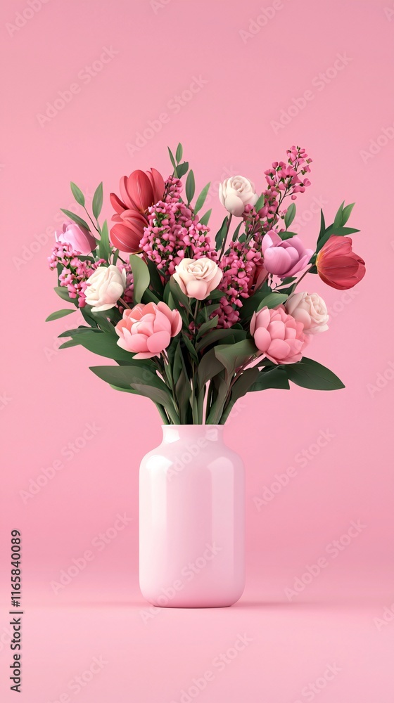 Valentine's Day Pink Spring Flowers Bouquet in Vase Romantic Floral Arrangement Pretty Pastel Blooms Valentine's Day Pink Spring Flowers Bouquet in Vase Romantic Floral Arrangement Pretty Pastel Blooms