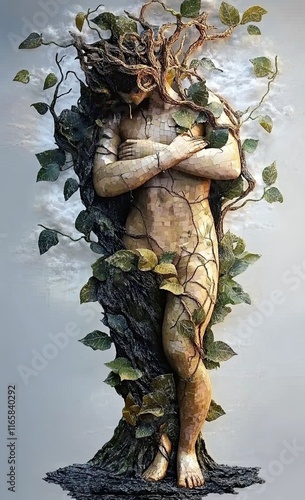 Statue with head like a tree, eco concept photo