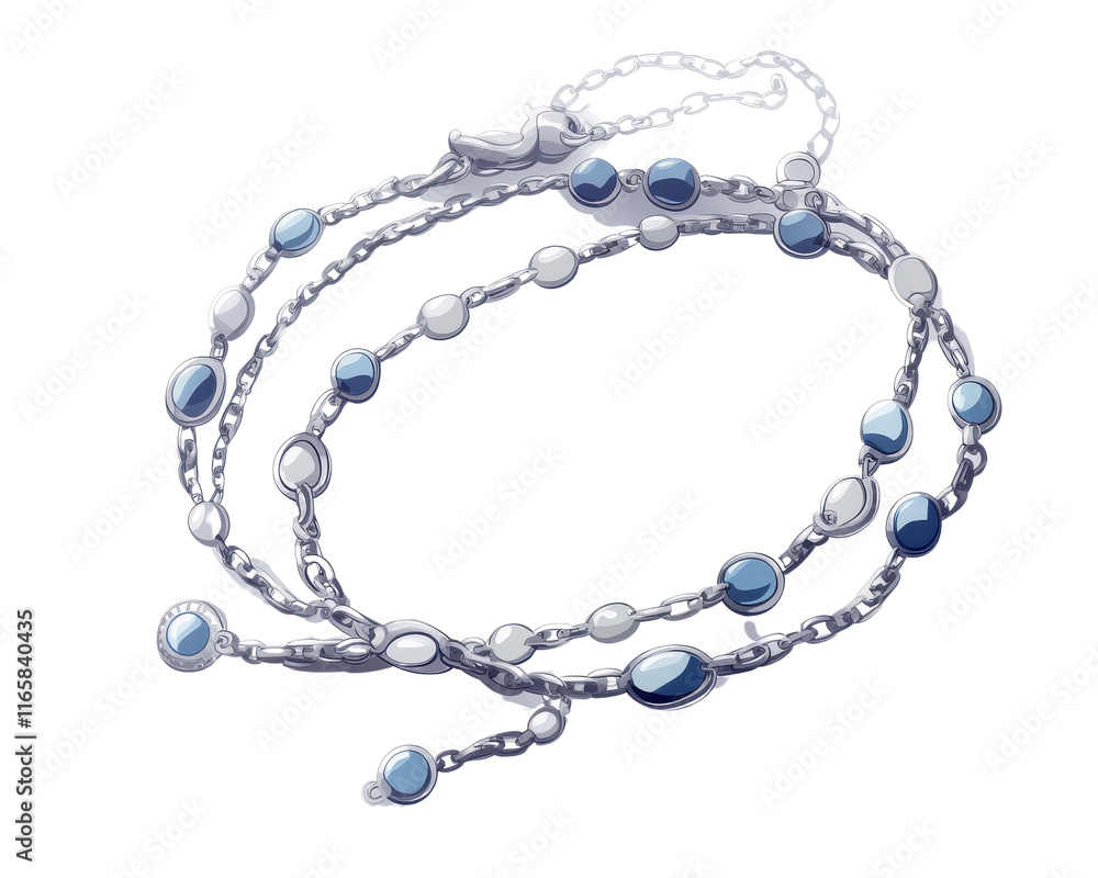 Elegant blue bead necklace, white isolated background. Elegant blue bead necklace, white isolated background.
