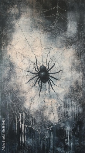 Spider's Web: A Dark and Atmospheric Painting photo