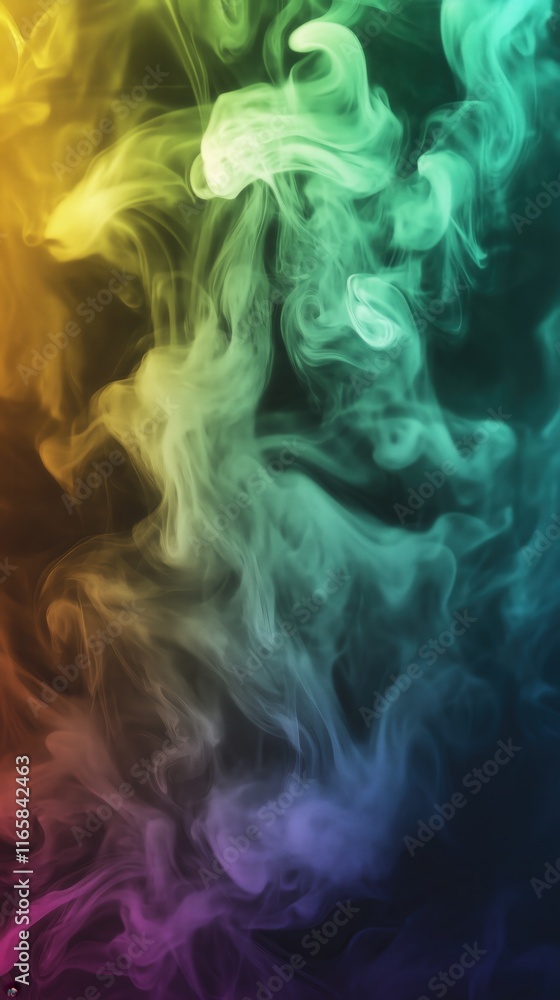 Obraz premium Abstract Swirls Of Vibrant Colorful Smoke On Dark Background, Representing Artistic Expression And Mystical Atmosphere. Perfect For Wallpapers, Phone Backgrounds, And Creative Design.