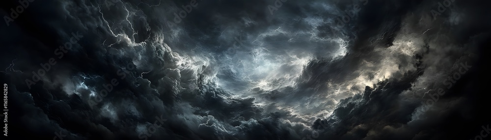Obraz premium Dark Storm Clouds Swirling With Lightning Flashes