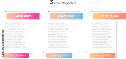 Colorful Business infographic template. 3 Step timeline journey. Process diagram, 3 options on white background, Infographics elements vector illustration.