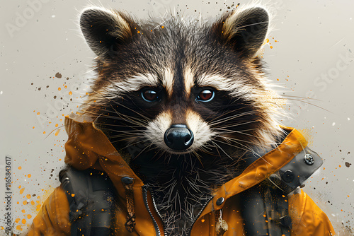 Raccoon Dressed in Outdoor Gear With Artistic Background photo