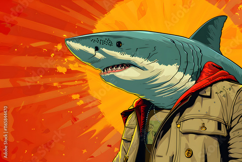 Shark Dressed in a Jacket With Vibrant Background photo