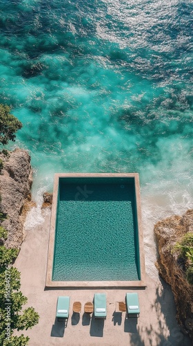 Beautiful cliffside swimming pool overlooking the ocean with clear blue water...