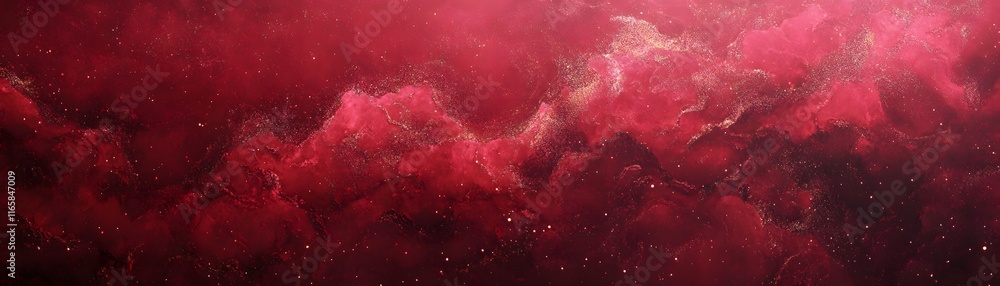 Obraz premium Crimson Nebula Gold Dust Cosmic Abstract Art