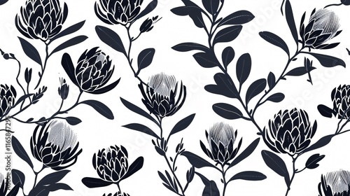 Elegant Protea Flowers on Abstract Black Background