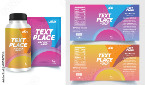 Product label design template, cosmetic packaging design, pharma packaging, jar labels, pills bottle label design set illustration