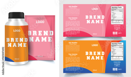 Product label design template, cosmetic packaging design, pharma packaging, jar labels, pills bottle label design set illustration
