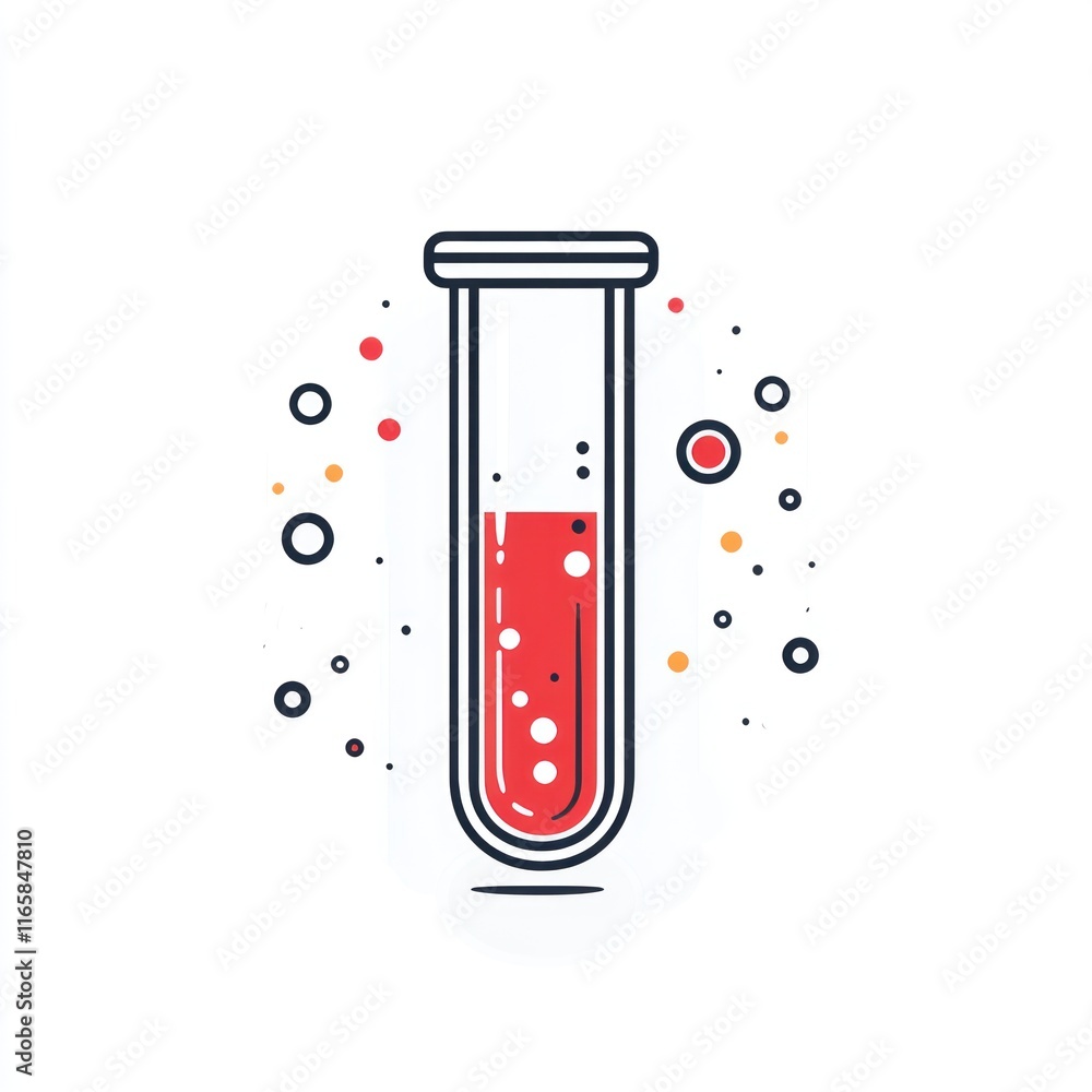 A test tube contains a red liquid with bubbles A test tube contains a red liquid with bubbles