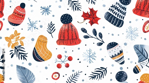 Hand Drawn Winter Vector Seamless Pattern in Colored Style photo