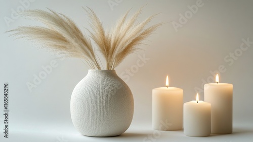 Elegant arrangement of pampas grass and candles on a minimalist table