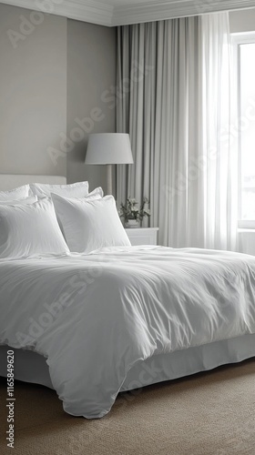 Bright and airy bedroom with white bedding and natural light in a calm setting