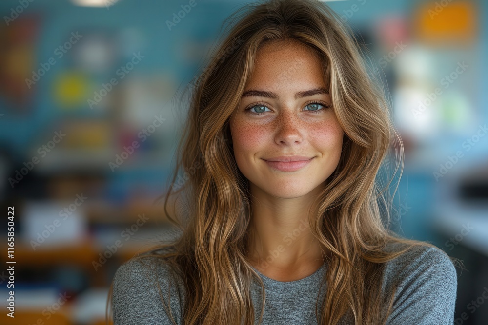 a confident professional woman stands poised in a bright wellorganized classroom embodying inspiration and empowerment in education a confident professional woman stands poised in a bright wellorganized classroom embodying inspiration and empowerment in education