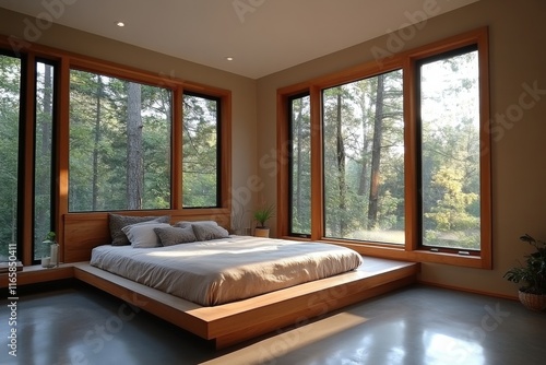 Cozy bedroom with natural light and minimalist decor in an elegant home setting