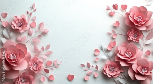 Beautiful pink blossoms and heart decorations create a charming spring atmosp...