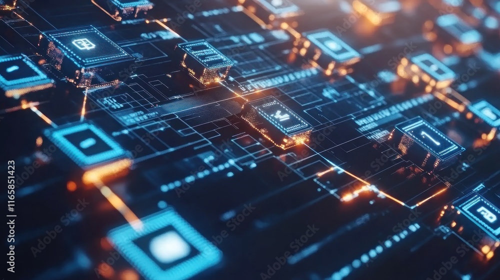 A digital representation of blockchain cryptocurrency technology on a screen, featuring interconnected blocks A digital representation of blockchain cryptocurrency technology on a screen, featuring interconnected blocks