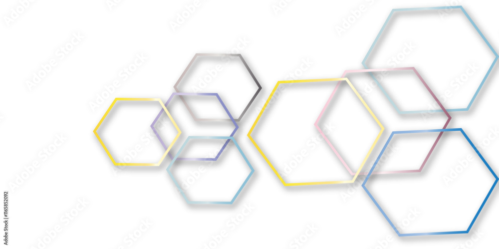 Abstract technology colorful hexagon 3d effect outline pattern with shadow seamless texture background. Use for book, poster, flyer, website vector illustration. Abstract technology colorful hexagon 3d effect outline pattern with shadow seamless texture background. Use for book, poster, flyer, website vector illustration.