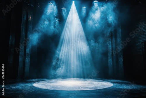 Spotlight on empty stage creates dramatic atmosphere for upcoming performance