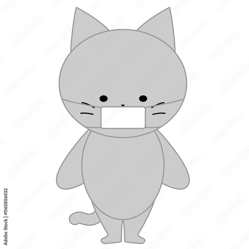 マスクをしたかわいい灰色猫のイラスト マスクをしたかわいい灰色猫のイラスト